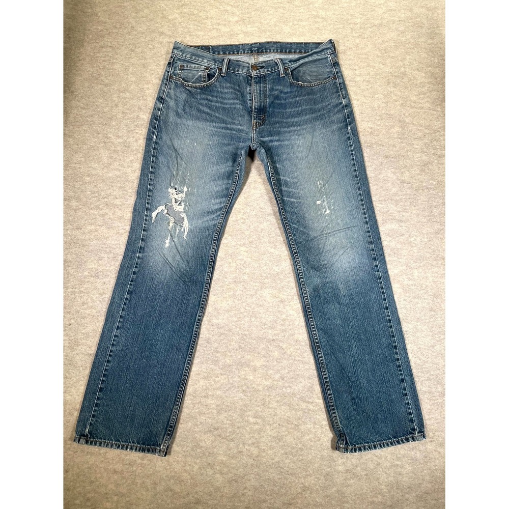 Levi's 559 Authentic Straight Leg Jeans Mens 36x34 Blue Whiskering Distressed